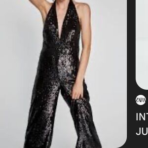 Zara Black metallic Halter Jumpsuit